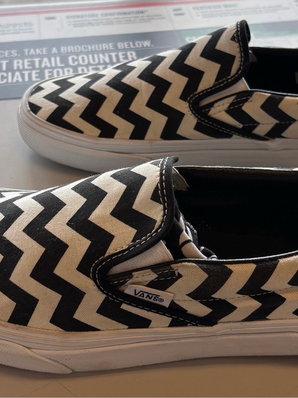 Vans Black and White Zigzag Slip-On Sneakers - Picture 3 of 4